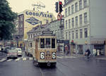 København / Kopenhagen Københavns Sporveje (KS) SL 6 (Tw 572 + Bw 15**) København V, Vesterbro, Vesterbrogade / Platanvej im Juni 1968.