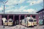 Kbenhavn / Kopenhagen KS SL 5 (Tw 595 / Tw 553, Tw 569, Dwag-GT6 889 / Tw 518) / Reinigungswagen R3 Nrrebro remise (: Betriebshof) am 24. April 1970. 