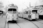 København / Kopenhagen Københavns Sporveje SL 10 (DÜWAG-GT6 874) / SL 16 (DÜWAG-GT6 864) Emdrupvej im April 1968. - Scan von einem S/W-Negativ. Film: Ilford PF 3.