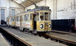 København / Kopenhagen Københavns Sporveje SL 3 (Tw 575 + Bw 15xx) Østerbro, Straßenbahnbetriebsbahnhof Svanemøllen im April 1968.