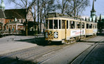 København / Kopenhagen Københavns Sporveje SL 6 (Tw 533 + Bw 15xx) Centrum, Christiansborg Slotsplads im April 1968.