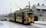 København / Kopenhagen Københavns Sporveje SL 5 (DÜWAG-GT6 862) Sundbyøster (København S), Backersvej / Italiensvej am 21. Dezember 1969. - Scan von einem Farbnegativ. Film: Kodacolor X.