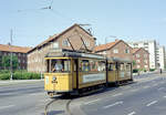 Århus / Aarhus Århus Sporveje: Ein Zug der SL 2 (Tw 11 + Bw 56 (?)) erreicht am 8. August 1969 die Endstation Kongsvang (Århus C, Skanderborgvej / Marselis Boulevard). - Scan eines Farbnegativs. Film: Kodak Kodacolor X.