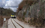 Die Hermann-Hesse-Bahn in Calw -     Entlang der Felswand des Nagoldtales erreicht Miro Plus B 563 009/109 die obere Ebene des Bahnhofes in Calw.