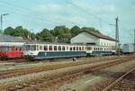 Bw Nördlingen mit seinen vielfarbigen Akkuzügen der DB-Baureihen 515/815.