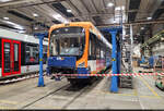 Eine Rhein-Neckar-Variobahn (Bombardier RNV8ER, Wagen 5713) steht in der Werkshalle der Verkehrs Industrie Systeme GmbH (VIS) in Halberstadt, die einen Tag der offenen T�r veranstalteten.

🧰 Rhein-Neckar-Verkehr GmbH (RNV)
🕓 21.6.2025 | 13:09 Uhr
