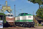 Zum Bahnbetriebswerksfest in Wittenberg-Altstadt wurden auf V 100 003 Führerstandsmitfahrten angeboten.