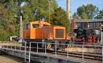 V 23 004 wurde im Bahnbetriebswerk Wittenberg-Altstadt am 26.09.15 auf der Drehscheibe gedreht.