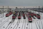 Im Betriebswerk Mannheim Rbf herscht auch an diesem Sonntag keine Stille, weil viele Loks aufgrund der Kälte nicht abgerüstet wurden und so auch Sonntags vor sich hin brummen.