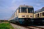 Vor dem Bahnbetriebswerk T�bingen (DB) waren 1986 einige Elektrotriebwagen der DB-Baureihe 427 alt z-gestellt (11.05.1986).