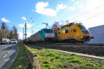 Cobra 2837, passiert DB 711 107-3  Turmtriebwagen Netz Instandhaltung, bei Oberleitungs erneuerungs Arbeiten in Herzogenrath am 2.3.2016