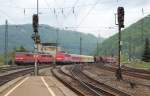 Nachdem die  Systemtechnik-110  alias 110 169-0 am 16.5.2010 im Geislinger Westbahnhof Kopf gemacht hatte, konnte sie bei der anschlieenden Bergfahrt nochmals im Geislinger  Hauptbahnhof  aufgenommen