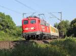 110 169-0 der  Bahntechnik mit Kompetenz  mit RailLab schiebend in Fahrtrichtung Norden.