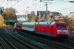 DB Systemtechnik Messzug schiebt DB 101 075-0 in Wuppertal, November 2024.