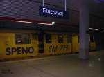 Der Schienenoberflchenmezug der Fa. Speno in der S-Bahnstaion Filderstadt die zur S-Bahn Stuttgart gehrt am 15.07.2003. 