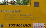 Aufschrift am Schnellumbauzug von Plasser & Theurer, gesehen auf dem S�d- Bahnhof in Neustrelitz.