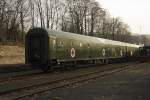 Lazarett Zug Wagen der Bundeswehr Dmz 518009-53001 am 7.3.2014 im Bahnhof
Osnabrück Piesberg. Der Wagen war zur Zeit des  Kalten Krieges  Teil eines 
Lazarett Zuges der Bundeswehr. Neben einigen anderen Wagen wurde er von den 
Osnabrücker Dampflok Freunden wieder äußerlich aufgearbeitet und in ihren 
Museum Bestand eingereiht. 