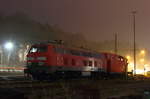 218 249-1 DB mit einem Schneepflug BA 855 (Meiningen) in Kronach am 24.11.2016