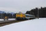 Ein Alex zwischen Immenstadt und Oberstdorf, gezogen von 218 391. Die 218 ist au�erplanm��ig vor dem Alex, aufgenommen am 01.01.2013 kurz vor Oberstdorf.