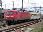 114 501-1 f�hrt mit einem Messwagen in Richtung R�gen.