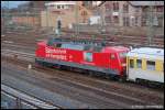 Mitzieher von 120 502-0: Sie schob am 05.12.07 ST 92220 von Nrdlingen nach Aalen, aufgenommen bei der Einfahrt in den Aalener Bahnhof.