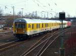 Ein Fahrwegmesszug geschoben von 120 502-0 fhrt am 17.03.2010 durch Aachen West.