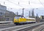 120 502 mit einem Messzug ist am Mnchener Heimeranplatz in Richtung Mnchen-Ostbahnhof unterwegs.Dieser Nachschu von dem Zug gelang mir am 16.4.2013.