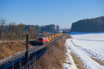 215 101 JH mit einem Bauzug bei Parsberg Richtung Nürnberg, 14.01.2022