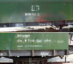 Wagennummer Deutsche Reichsbahn ehemaliger DR Wohnwagen vom Heimatbhf. Wilhelm-Pieck-Stadt Guben; jetzt Alter Bahnhof Bad Gottleuba, 30.07.2016
