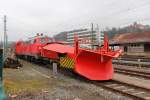 Das Kronacher Schneepfluggespann mit BA 850 (Beilhack) und 218 249-1 und BA 855 (Meiningen) in Kronach am 24.01.2015.