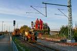 Bauarbeiten zur Elektrifizierung der Bodenseegürtelbahn, Streckenabschnitt Friedrichshafen - Lindau.