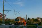 Bauarbeiten zur Elektrifizierung der Bodenseegürtelbahn, Streckenabschnitt Friedrichshafen - Lindau.