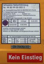 Das Typenschild vom STRABAG SF02 W-FS Truck (Schienenfre).