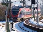 Bei Schnee und Eis, die Euregiobahn nach Alsdorf bei der einfahrt in den Aachener Haubtbahnhof 08.01.2009