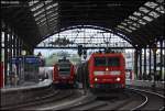 185 078 mit einem Gz neben der RB33 bei der Durchfahrt von Aachen Hbf 11.8.2009