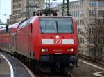 146 002 am 22.01.2010 als RE1 auf dem Weg nach  Nicht einsteigen  bei der Ausfahrt aus dem Aachener Hbf.