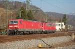 BR 143 071-9 mit BR 111 165 am 2. Mrz 2012 zwischen Altbach und Plochingen