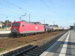 Hier MEG Lok 801 mit einem Kesselwagenzug nach Stendel, bei der Durchfahrt am 8.9.2009 durch Angermnde.