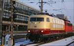 103 245-7 am 13 Februar 2013 bei der Abfahrt vom Augsburger Hbf nach Nrnberg