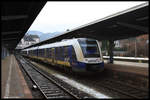 Eine zweiteilige ERIXX Triebwagen Einheit mit 622 222 an der Spitze stand am 29.1.2017 um 11.31 Uhr am Bahnsteig im Kopfbahnhof Bad Harzburg.