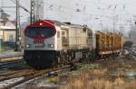 330093 der OHE mit Holzzug bei der Ausfahrt aus dem Bf. Bad Kleinen. 02/2007