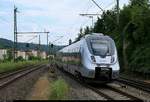 Nachschuss auf 9442 301 (Bombardier Talent 2) von Abellio Rail Mitteldeutschland als SE 74530 (SE15) von Leipzig Hbf nach Saalfeld(Saale), der den Bahnhof Bad Kösen auf der Bahnstrecke