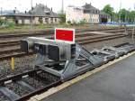 Ein Prellbock steht am 02.05.14 in Bad Vilbel Bhf 