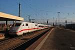 Einfahrt am 26.10.2015 von 401 566-5  Gelnhausen  als ICE 70 (Basel SBB - Hamburg Altona) auf Gleis 4 in Basel Bad Bf.