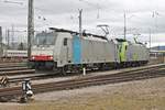 Am 21.02.2017 wartete Rpool/BLSC 186 106 zusammen mit Re 485 020-2 auf die Ausfahrt aus dem Abstellbereich in Basel Bad Bf, um nach Basel Bad Rbf zu fahren und dort einen Güterzug gen Italien zu