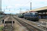 E41 001 und E40 128 des DB Museums Koblenz am Nachmittag des 15.09.13 ausgestellt beim Bahnhofsfest in Basel auf Gleis 2.