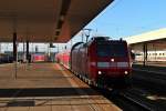 Einfahrt am 11.02.2014 von 146 113-6  Baden-Württemberg erfahren  mit einem RE nach Basel SBB auf Gleis 3 in Basel Bad Bf.