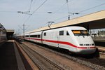 Nachschuss auf 401 016-1  Pforzheim  am 12.05.2015, als dieser als ICE 70 (Basel SBB - Hamburg Altona) in den Badischen Bahnhof von Basel einfuhr.