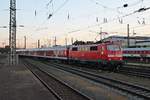 Nachschuss auf die Freiburger 111 050-1, als sie am Morgen des 30.07.2015 ihre RB (Basel Bad Bf - Offenburg) aus dem Startbahnhof gen Weil am Rhein schiebte.