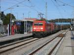 185 219 und 155 117 fuhren,am 27.September 2011,zusammen durch Bergen/Rgen von Mukran nach Seddin.